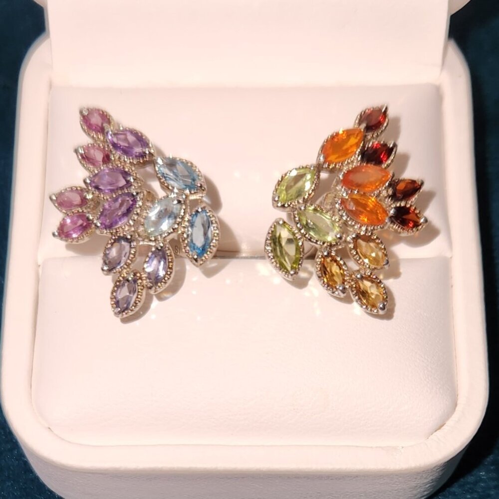 ShopLC Multi Gemstone Cluster Rainbow Open Band Sterling Silver Ring sz-5